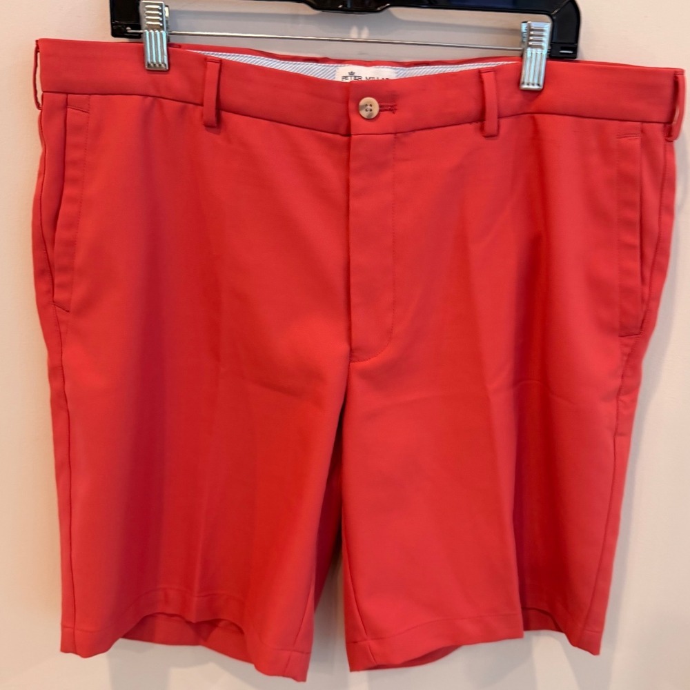 Peter Millar Mens 38 Red Performance Golf Shorts Eagle 1925 Logo Flat Front 9in